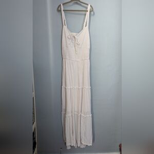 ✨ Hollister White Cottagecore Prairie Maxi Dress With Cinch Waist